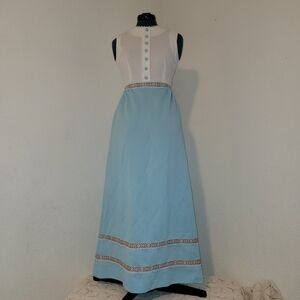Vintage Vicky Prairie Blue/ White Maxi Cottagecore With Floral Eyelet Trim
